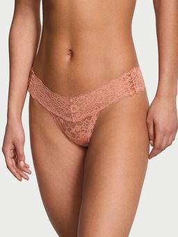 Victoria's Secret - The Lacie Lace-Up Lace Thong Panty Peach