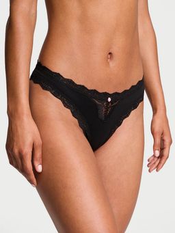 Victoria's Secret - Dream Angels Lace-Trim Thong Panty Black