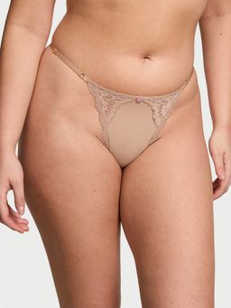 Victoria's Secret - Dream Angels Lace-Trim Adjustable V-String Panty Beige