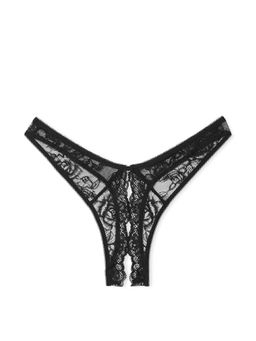 Victoria's Secret - Very Sexy Rose Lace High-Leg Crotchless Thong Panty Black