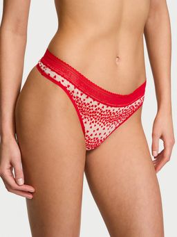 Victoria's Secret - Cotton Logo Flocked Hearts Thong Panty Red