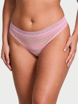 Victoria's Secret - Cotton Logo Flocked Hearts Thong Panty Pink