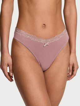 Victoria's Secret - Stretch Cotton Lace-Waist Scoop High-Leg Thong Panty Mauve