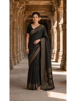 Anjaneya Sarees - Black Woven Designer Banarasi Silk Kanjivaram Saree