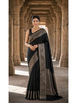 Anjaneya Sarees - Black Woven Designer Banarasi Silk Kanjivaram Saree