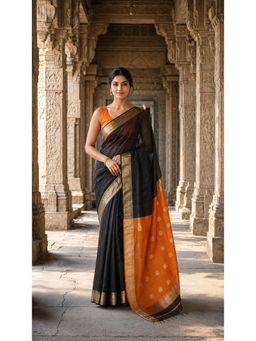 Anjaneya Sarees - Black Woven Designer Cotton Silk Kanjivaram Saree