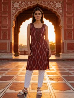Rangita - Women Maroon Embroidered Kurta