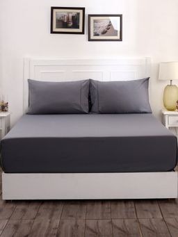 Maspar - Colorart Slumber Solid 200 Tc Cotton Steel Grey Single Bed Sheet With 1 Pillow Cover