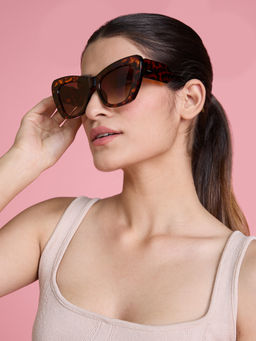 Twenty Dresses by Nykaa Fashion - Brown Animal Print Chunky Cat Eye Sunglasses