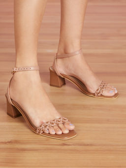 Twenty Dresses by Nykaa Fashion - Brown Square Toe Braided Block Heels