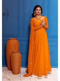 NUD - Mimosa Mustard Anarkali Kurta with Dupatta (Set of 2)