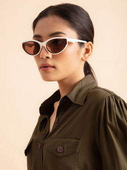 Twenty Dresses by Nykaa Fashion - White and Brown Oblong Women Sunglasses