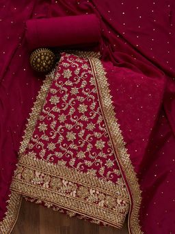 Koskii - Purple Zari Work Georgette Unstitched Salwar Suit (Set of 3) (Set of Three)