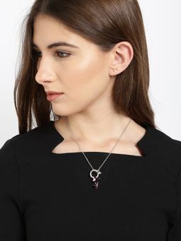 Yellow Chimes - Crystals from Swarovski Collection Silver-Toned and Purple Pendant with Chain