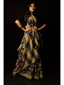 Unnati Silks - Black Pure Bagru Mulmul Cotton Saree with Unstitched Blouse