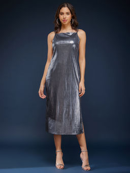 FableStreet - Metallic Slip Dress - Silver