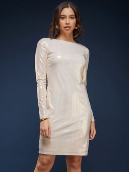 FableStreet - Boat Neck Shift Dress - Cream