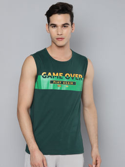 Alcis - Men Green Typography Printed Slim Fit Running T-shirt