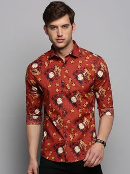SHOWOFF - Mens Spread Collar Printed Rust Classic Shirt