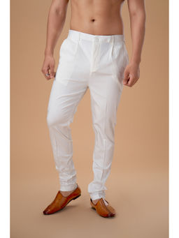 EKATVA ETHNIC - Off White Cotton Lycra Plain Bottom Pant