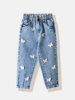 R&B - Blue Plain Regular Fit Floral Jeans