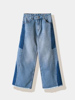 R&B - Blue Girls Plain Wide Jeans