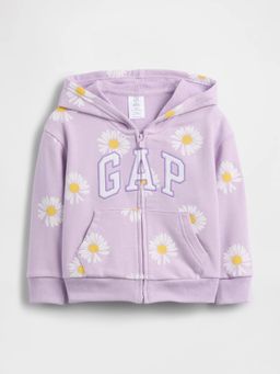 GAP - Kids Lavender Floral Print Loose Hooded Zip-Front Hoodie