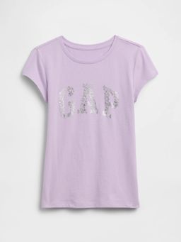 GAP - Girls Purple Logo Print Crew Neck T-shirt