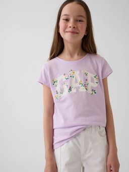 GAP - Girls Lavender Logo Print Crew Neck T-shirt
