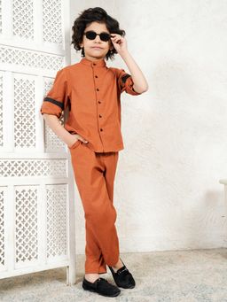 Bugandbees - Tan Brown Cotton Flex Boys Co-Ord Set
