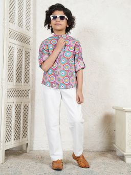 Bugandbees - Multicolor Geometric Print Boys Kurta