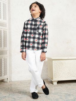 Bugandbees - Heart Print Check Boys Kurta