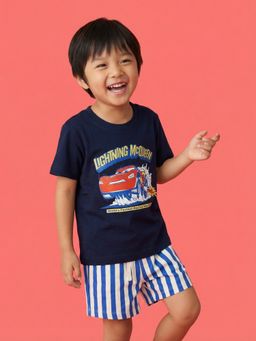 Nautinati - Boys Cars Printed Regular Fit Round Neck T-shirt and Shorts