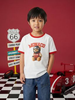Nautinati - Boys Pure Cotton Teddy Graphic Oversized Crew Neck T-shirt