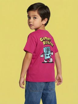 Nautinati - Boys Pure Cotton Front and Back Gaming Puff Print Oversized Crew Neck T-shirt