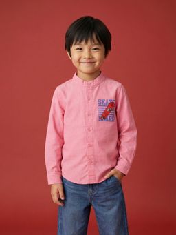 Nautinati - Boys Cotton Linen Blend Skateboard Placement Print Formal Party Shirt