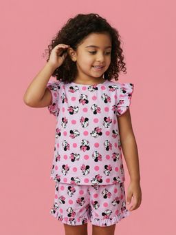 Nautinati - Girls Minnie Mouse Printed Regular Fit Round Neck Co-Ord Set
