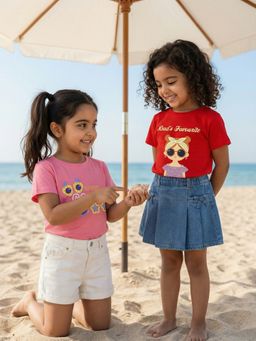 Nautinati - Girls Pure Cotton Graphic Printed T-shirts (Pack of 2)