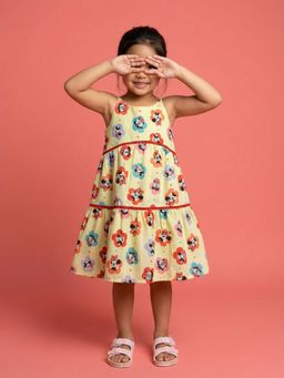 Nautinati - Girls Pure Cotton Disney Minnie Mouse Floral Printed A-line Tiered Dress