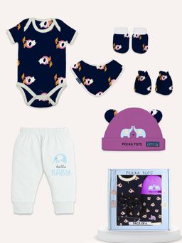 Polka Tots - Navy Blue Elephant Print Cotton Mini Hamper Set