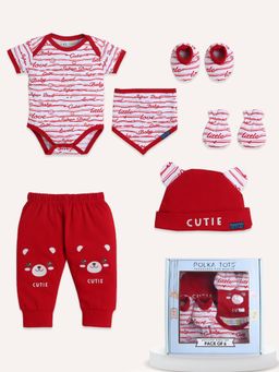 Polka Tots - Red Love Print Cotton Mini Hamper Set