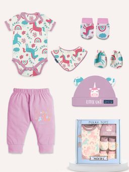 Polka Tots - Lavender Unicorn Print Cotton Mini Hamper Set