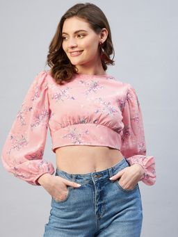 Carlton London - Women Casual Pink Floral Blouson Top