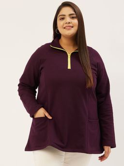 theRebelinme - Plus Size Womens Burgundy Solid Color Knitted Sweatshirt