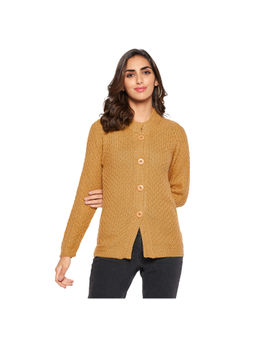 Cantabil - Women Mustard Self Design Casual Cardigan