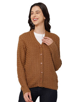 Cantabil - Women Brown Self Design Casual Cardigan