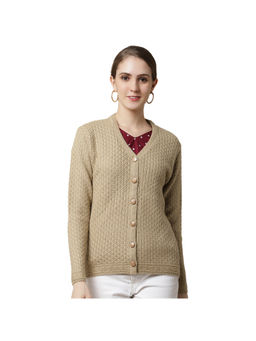 Cantabil - Women Beige Self Design Casual Cardigan