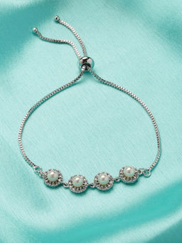 Estele - Pearl AD Adjustable Bracelet– Featherlight Rhodium Jewelry for Party Wear
