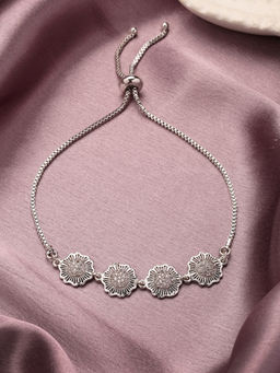 Estele - AD Floral Adjustable Bracelet – Graceful Rhodium Jewelry for Evening Wear