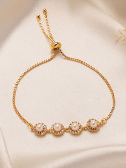 Estele - Pearl AD Adjustable Bracelet – Graceful Gold Finish Jewelry for Festive